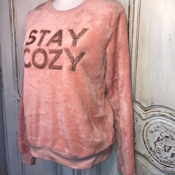 ‘Em & Alfie Lush Fabric Long Sleeve Crew Neck STAY COZY Pullover Top Size L - Picture 3 of 9